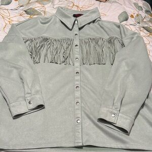 Rock & Roll Denim Jacket with Fringe - Mint